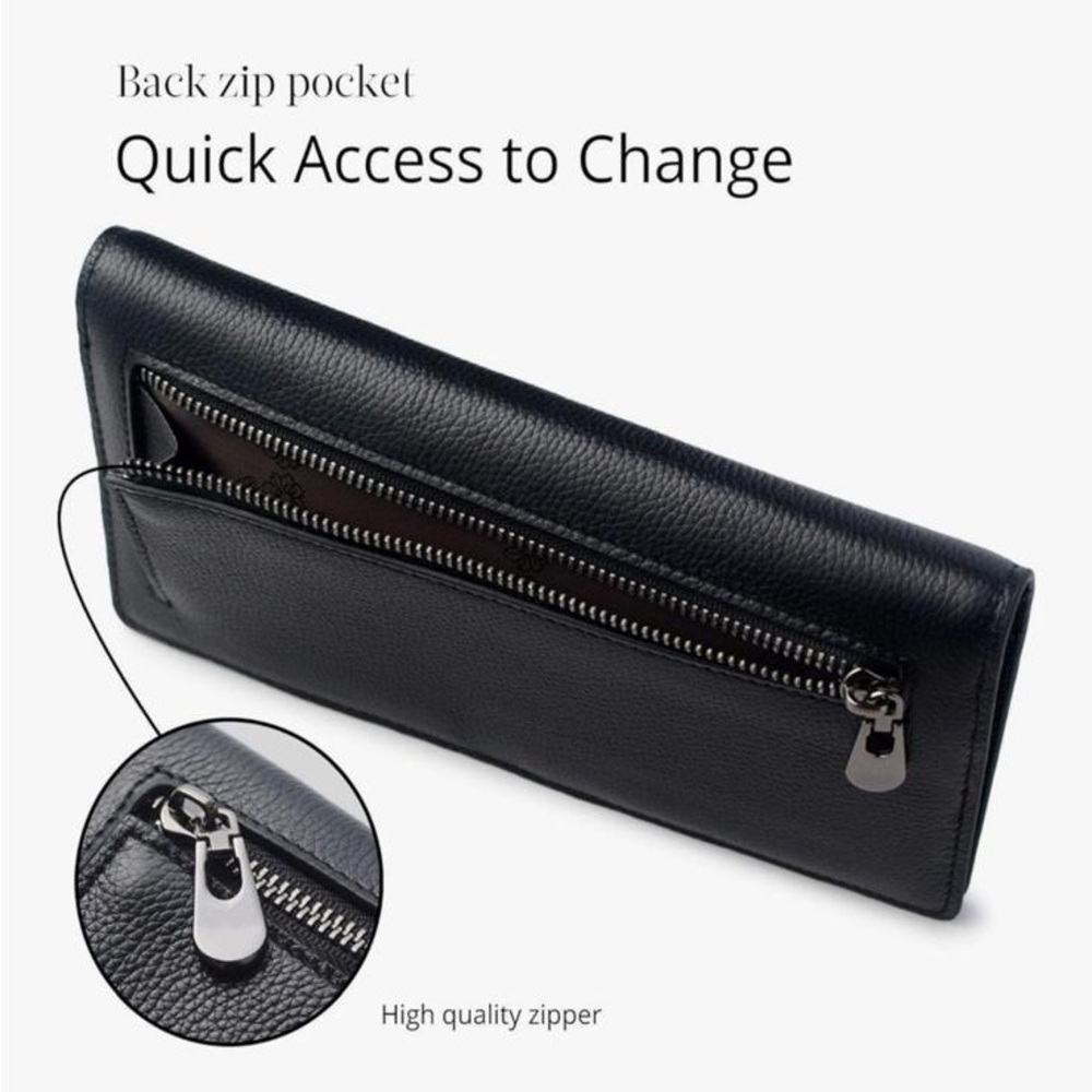 NWOT Bveyzi Ultra Slim Thin Leather RFID Blocking Credit Card Holder Bifold Blak - Picture 2 of 11